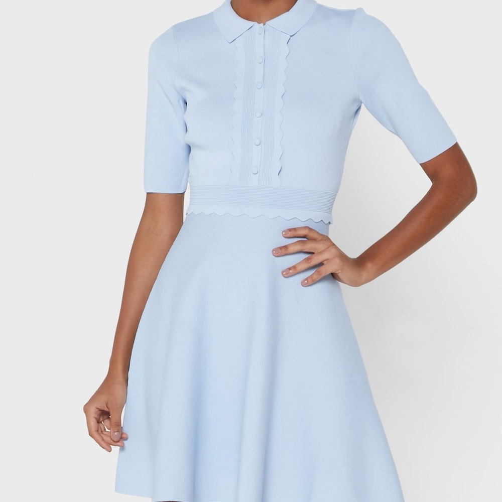 Ted Baker London Light Blue Tilliii Scalloped Knit Mini Dress, Ted Baker Size 1
